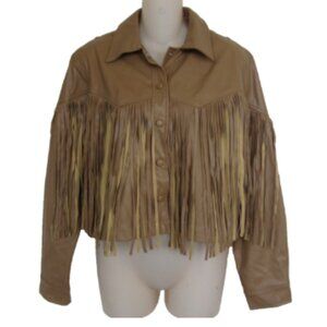 ENTRO Lainey Wilson Style Tan Faux Leather Fringe Jacket RTV $90